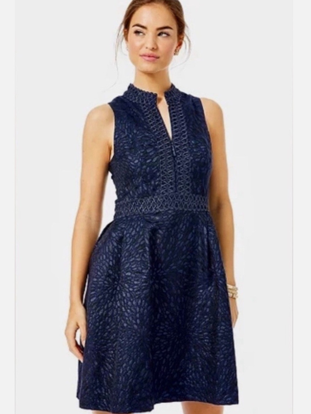 Lilly Pulitzer Franci Dress Sleeveless Metallic Lagoon Jacquard True Navy Size 0